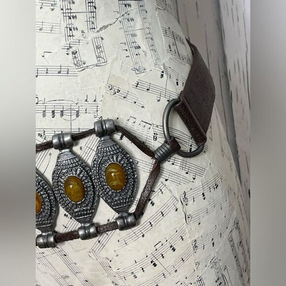 Chico's Vintage Brown Boho Cabochon Studded Belt Size SM - Picture 3 of 10